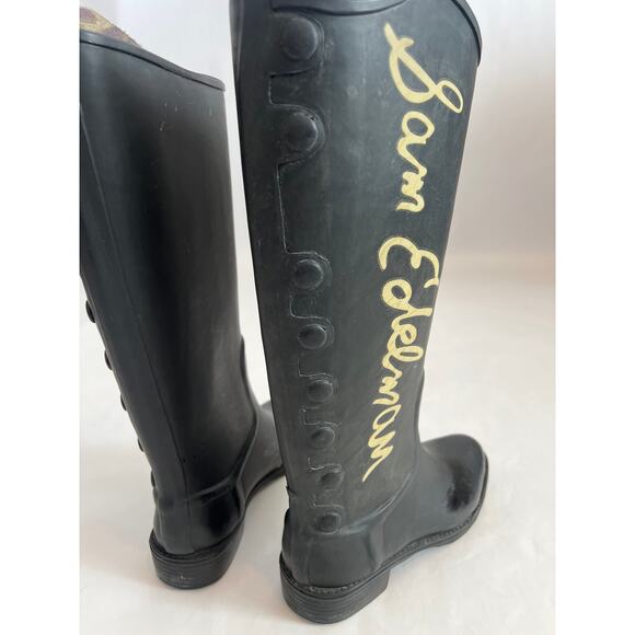 SAM EDELMAN XENIA WOMENS TALL RUBBER RAIN BOOTS WELLIES BLACK TAN SIZE 7M - Picture 8 of 12